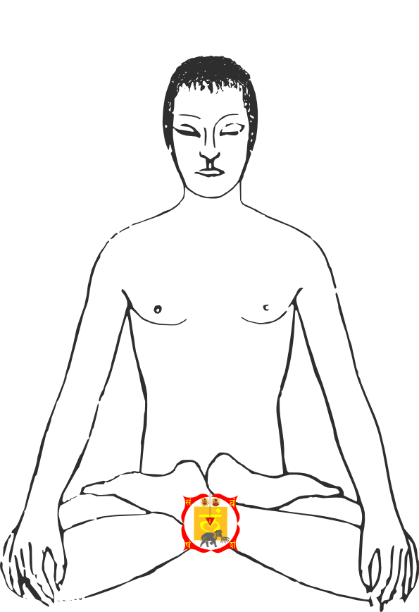 Darstellung Wurzelchakra bei einem meditierenden Yoga. Andere Namen sind Muladhara-Chakra - Erd-Chakra - Erstes Chakra 