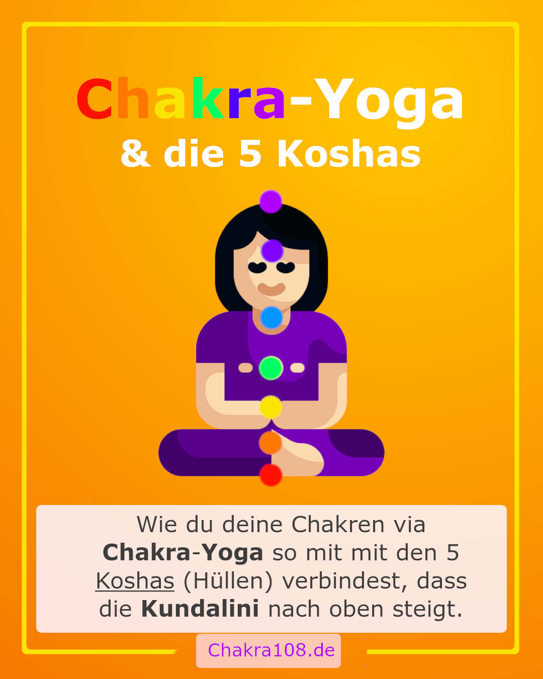 Wie du deine Chakren via Chakra-Yoga so mit mit den 5 Koshas (Hüllen) verbindest, dass die Kundalini nach oben steigt.