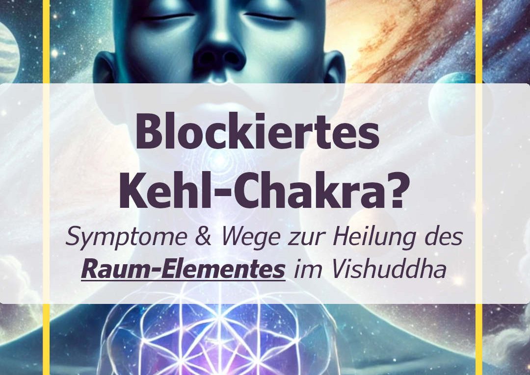 Person mit leuchtendem Vishuddha-Chakra vor Weltraum-Hintergrund